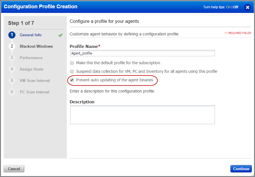 CA configuration profile - General info pane - Prevent auto updating of agent binares.