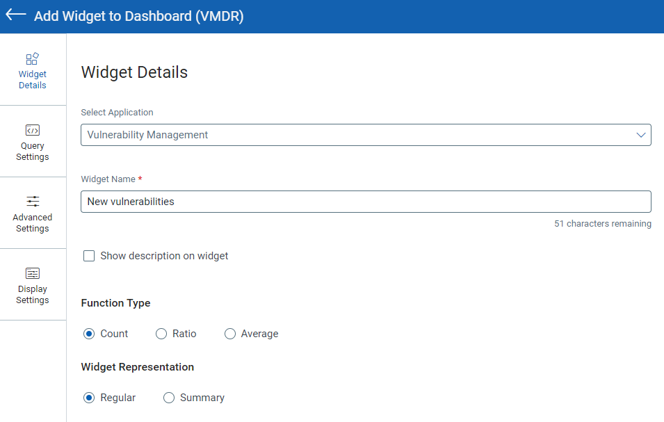 Search Query bar in the widet creation or editing wizard.