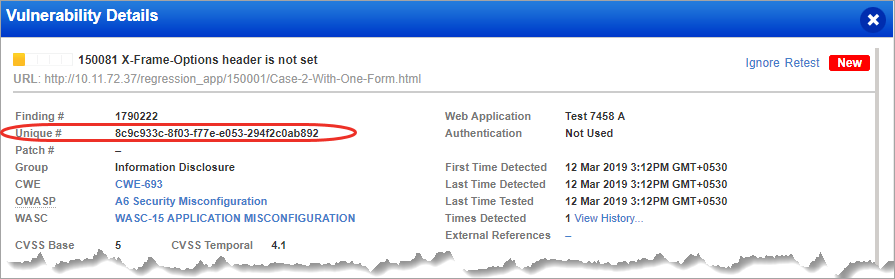 The 36 bit unique ID highlighted in Vulnerability Details.