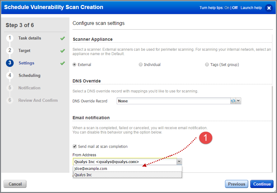 Choose email address to confiure scan completion notification.