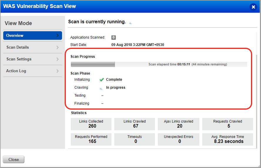 Scan Progress in Scan View window.