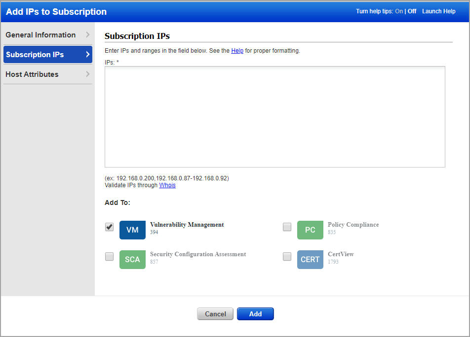 Add IPs to Subscription workflow