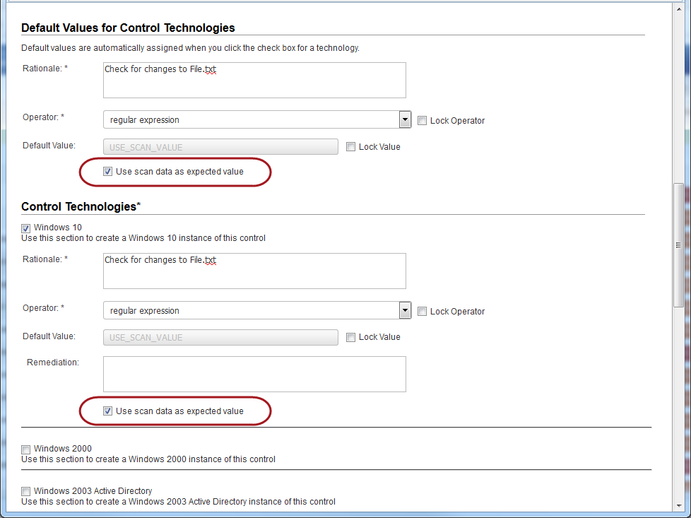 File Integrity UDC with Use scan data as expected value selected