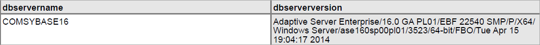 Sybase sample 3 db result