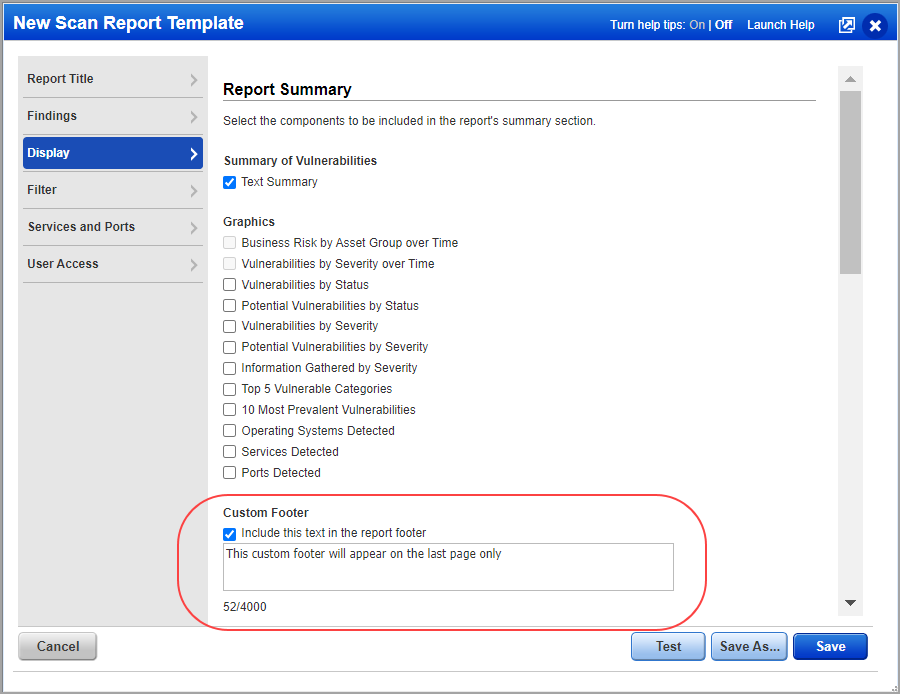 Custom Footer in Scan Report Template