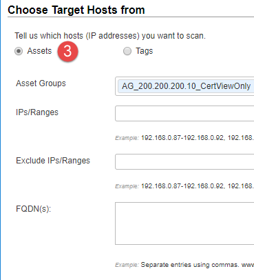 CertView Scan Settings: Click Assets under Target Hosts